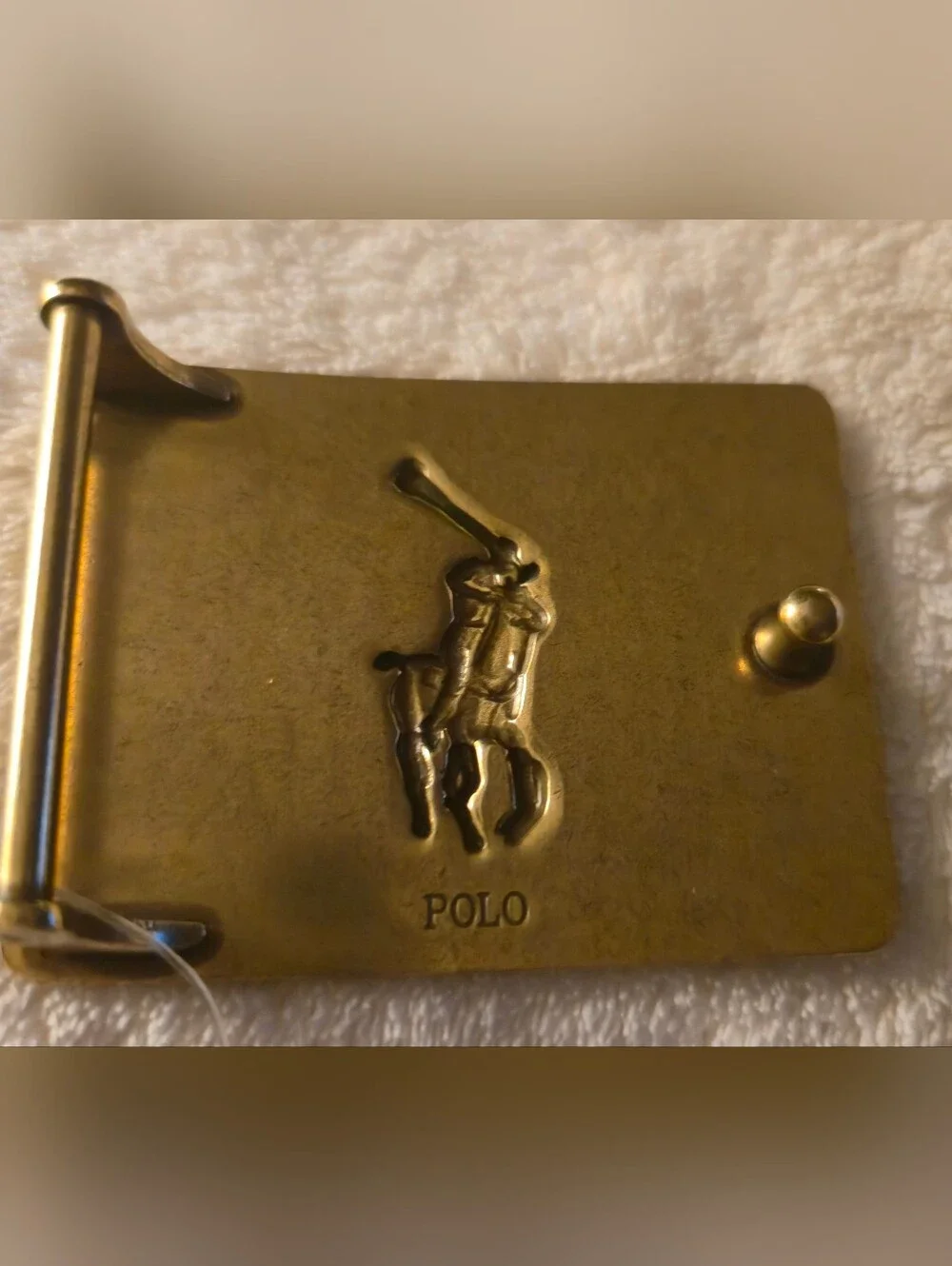 Polo Ralph Lauren Leather Polo Pony Brass Belt Buckle.